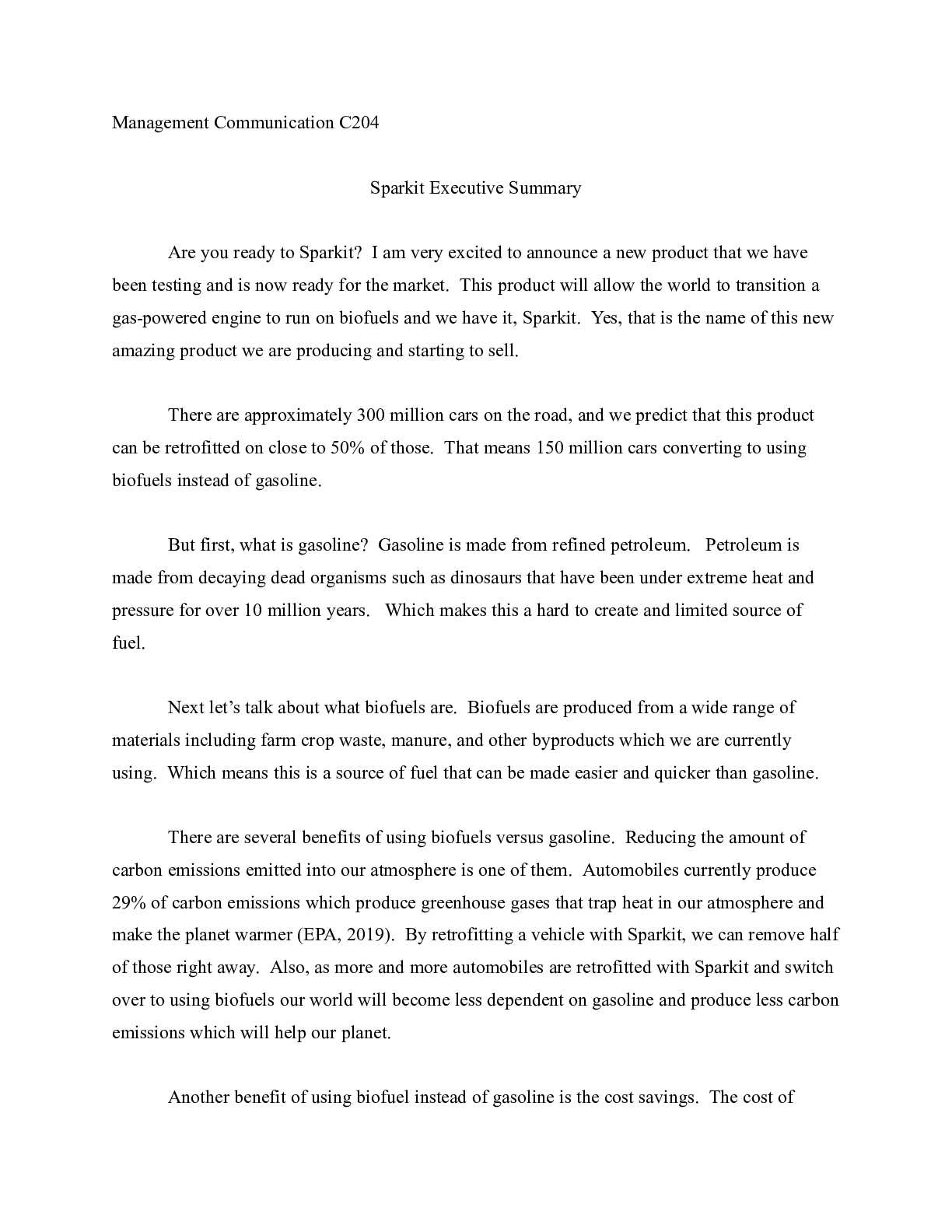 Preview image of Executive Summary-Sparkit.docx  Management Communication C204  Sparkit Executive Summary document